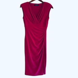 Lauren Ralph Lauren Fuscia Ruched Cap Sleeve Dress Size M